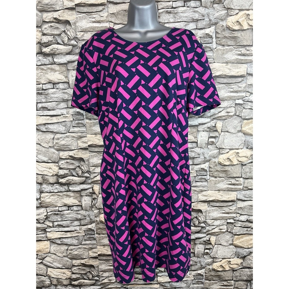 Trina Turk 'Zap' Print Stretch-Ponte Mini Dress, Navy Blue/Hot Pink Sz XL